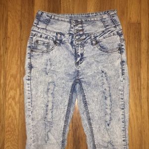 Super High Waisted Distressed Acid Wash Jeggings